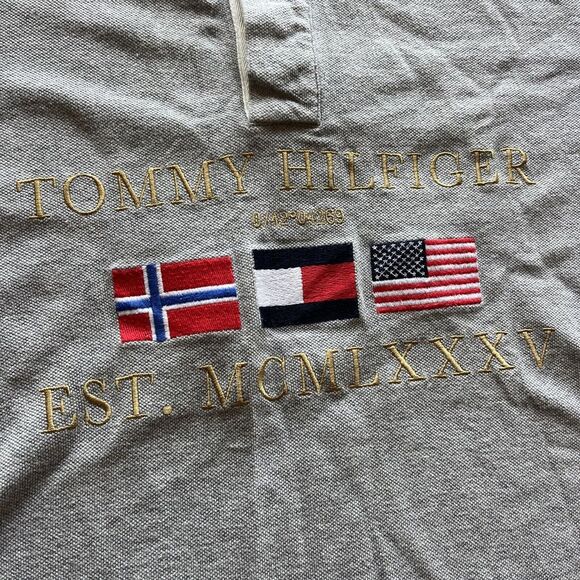 VTG Tommy Hilfiger Short‎ Sleeve Rugby Polo Shirt Mens Small 90s Y2k Flags - Picture 1 of 4